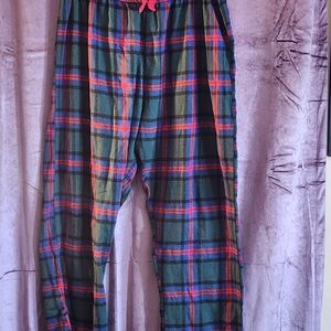 Plaid Lounge Pants with Pink Accents
